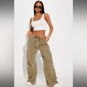 Olive linen cargo jeans